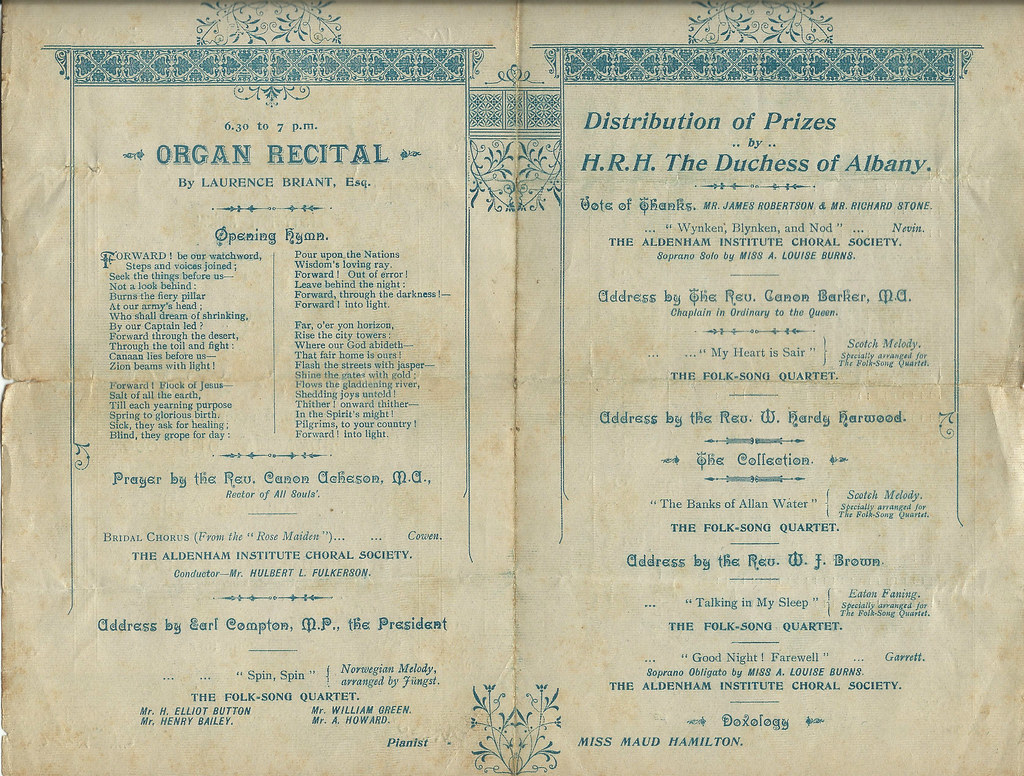 The Ragged School Union Festival Monday May 6th 1895 at Queen's Hall, Langham Place, London